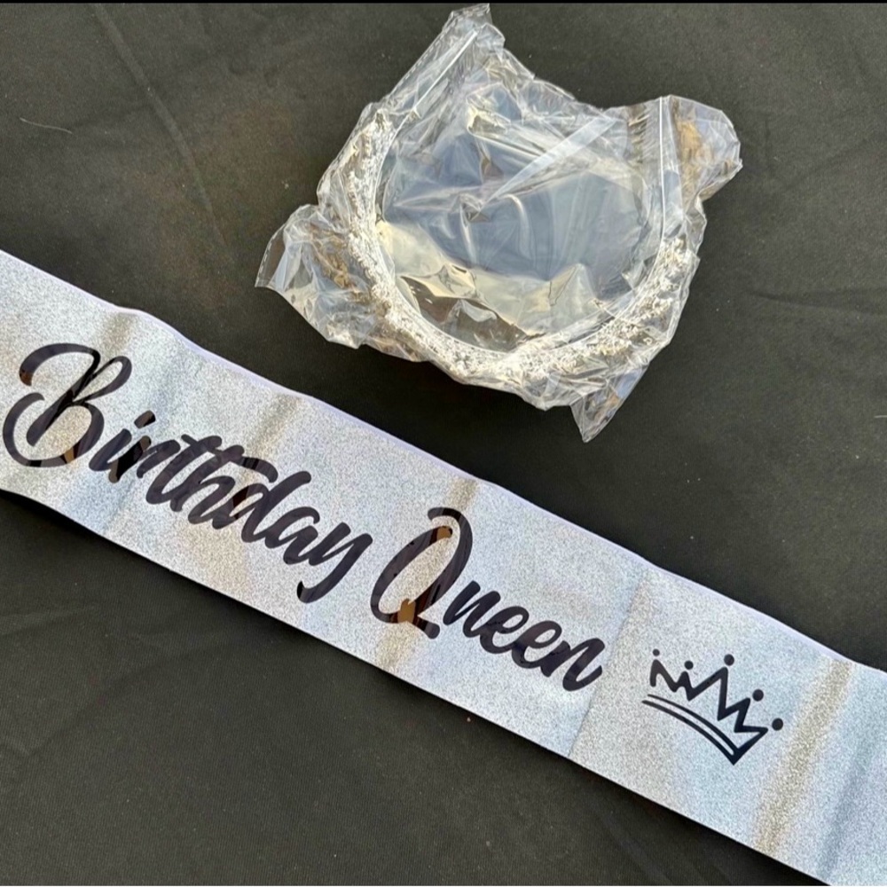 Birthday Queen Sash - Silver with Crown